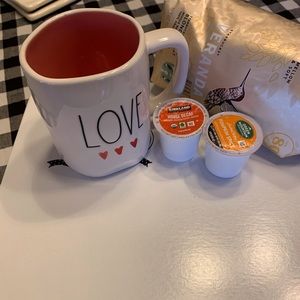 Rae Dunn 3 heart LOVE coffee mug-pink inside